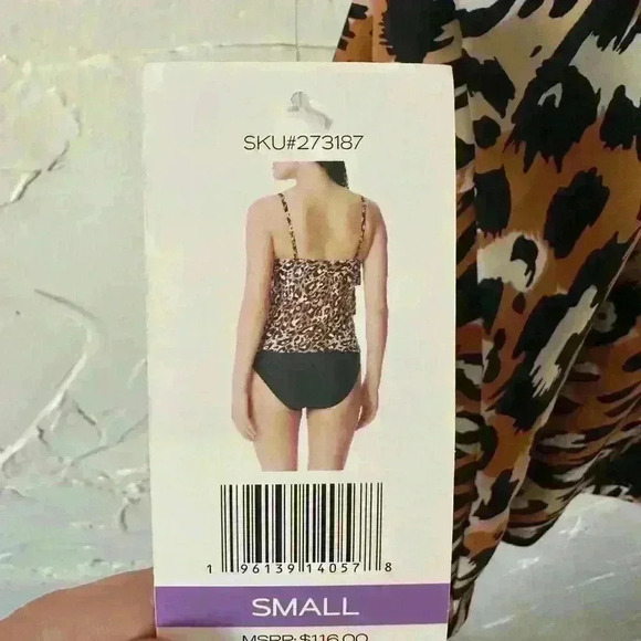 Into The Bleu Leopard Print Tankini Top Sz Small Ruffle Detail Adjustable Strap - Picture 4 of 5